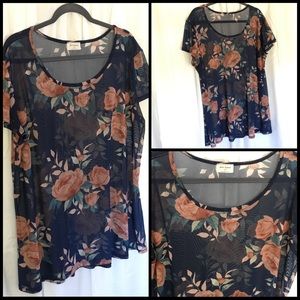 2X Cute See-Through Floral Top